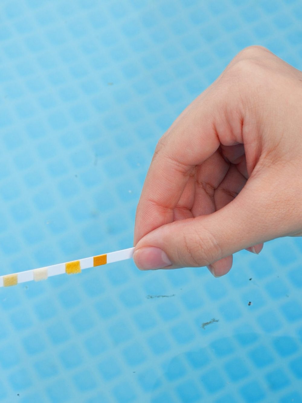 Analysis of the PH and chlorine of the water in a swimming pool in Summer. Check quality of water with test strip, comparing results.